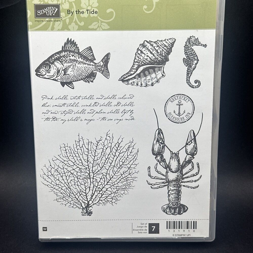 Stampin' Up! Retired BY THE TIDE nautical wood set in case coral fish lobster
